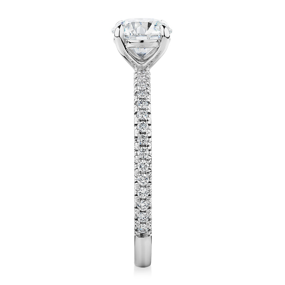 Premium Certified Lab-Grown Diamond, 1.24 carat TW round brilliant shouldered engagement ring in 14 carat white gold