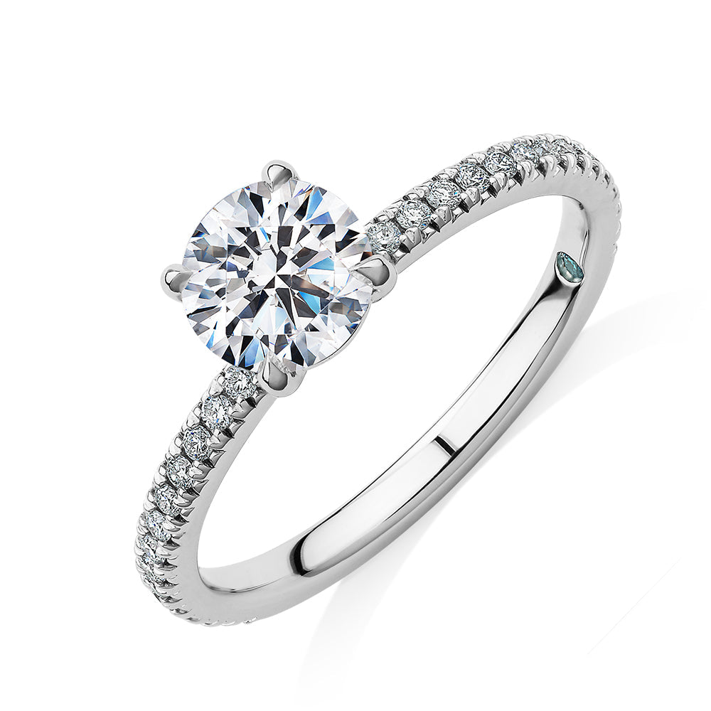 Premium Certified Lab-Grown Diamond, 1.24 carat TW round brilliant shouldered engagement ring in 14 carat white gold