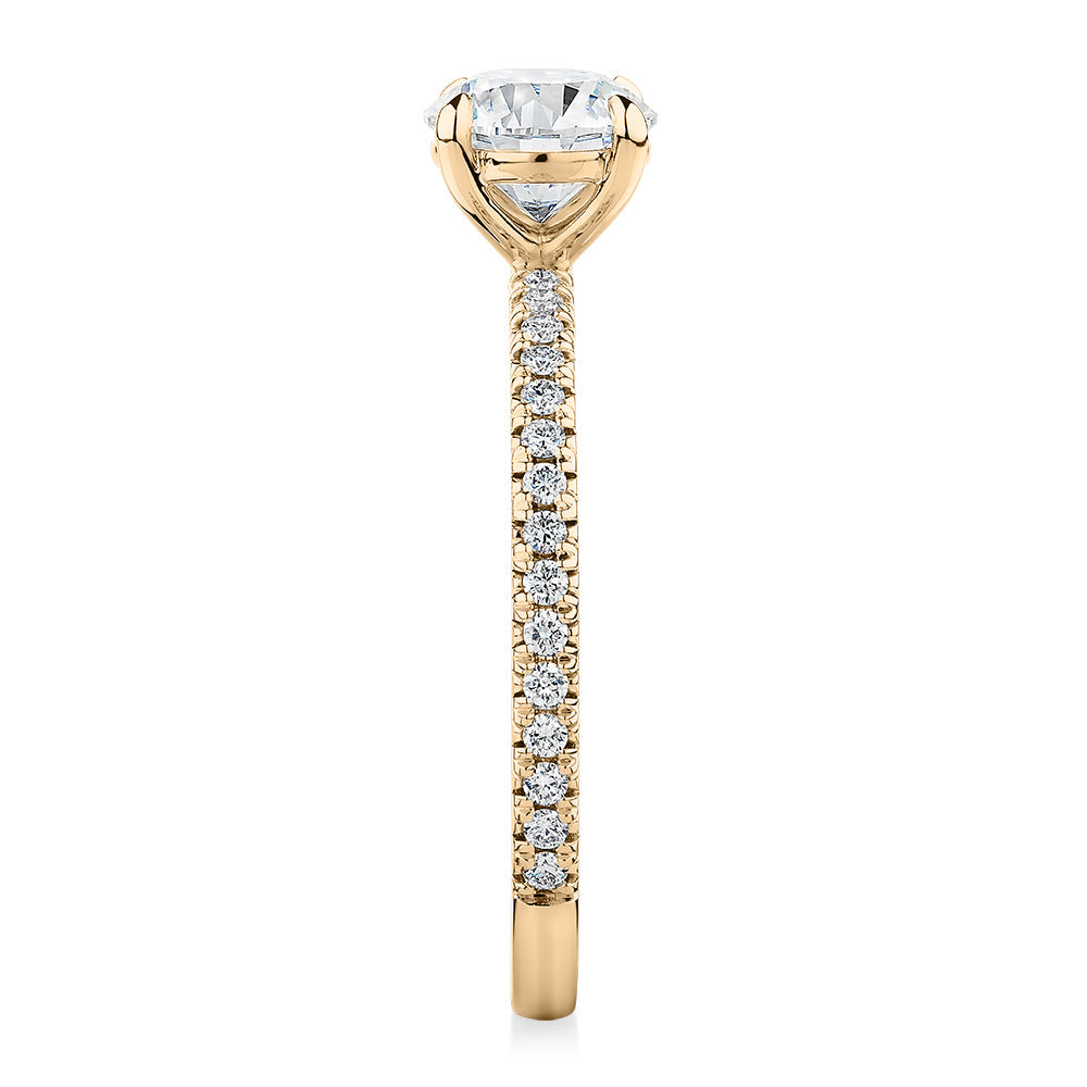 Premium Certified Lab-Grown Diamond, 1.24 carat TW round brilliant shouldered engagement ring in 14 carat yellow gold