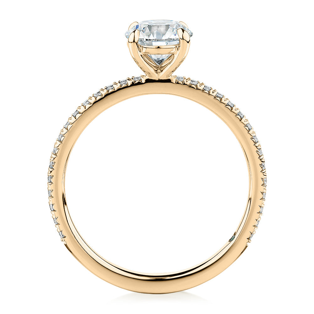 Premium Certified Lab-Grown Diamond, 1.24 carat TW round brilliant shouldered engagement ring in 14 carat yellow gold