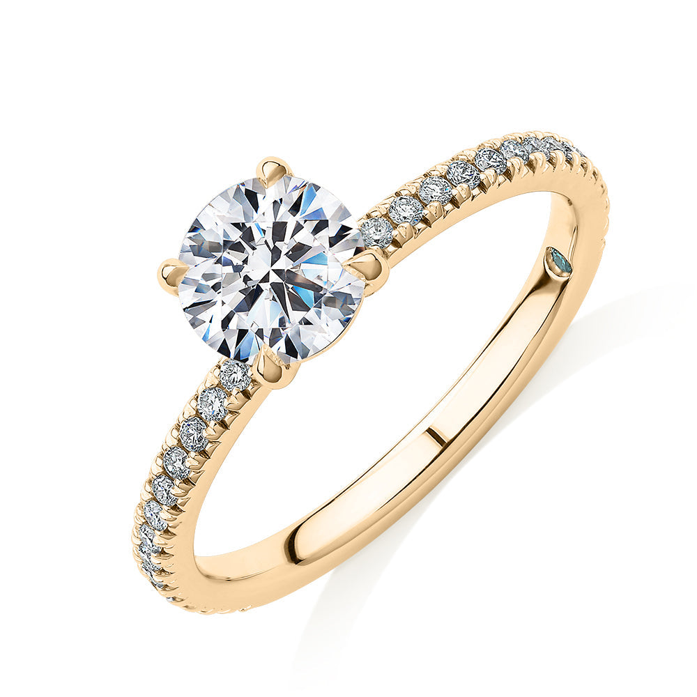Premium Certified Lab-Grown Diamond, 1.24 carat TW round brilliant shouldered engagement ring in 14 carat yellow gold