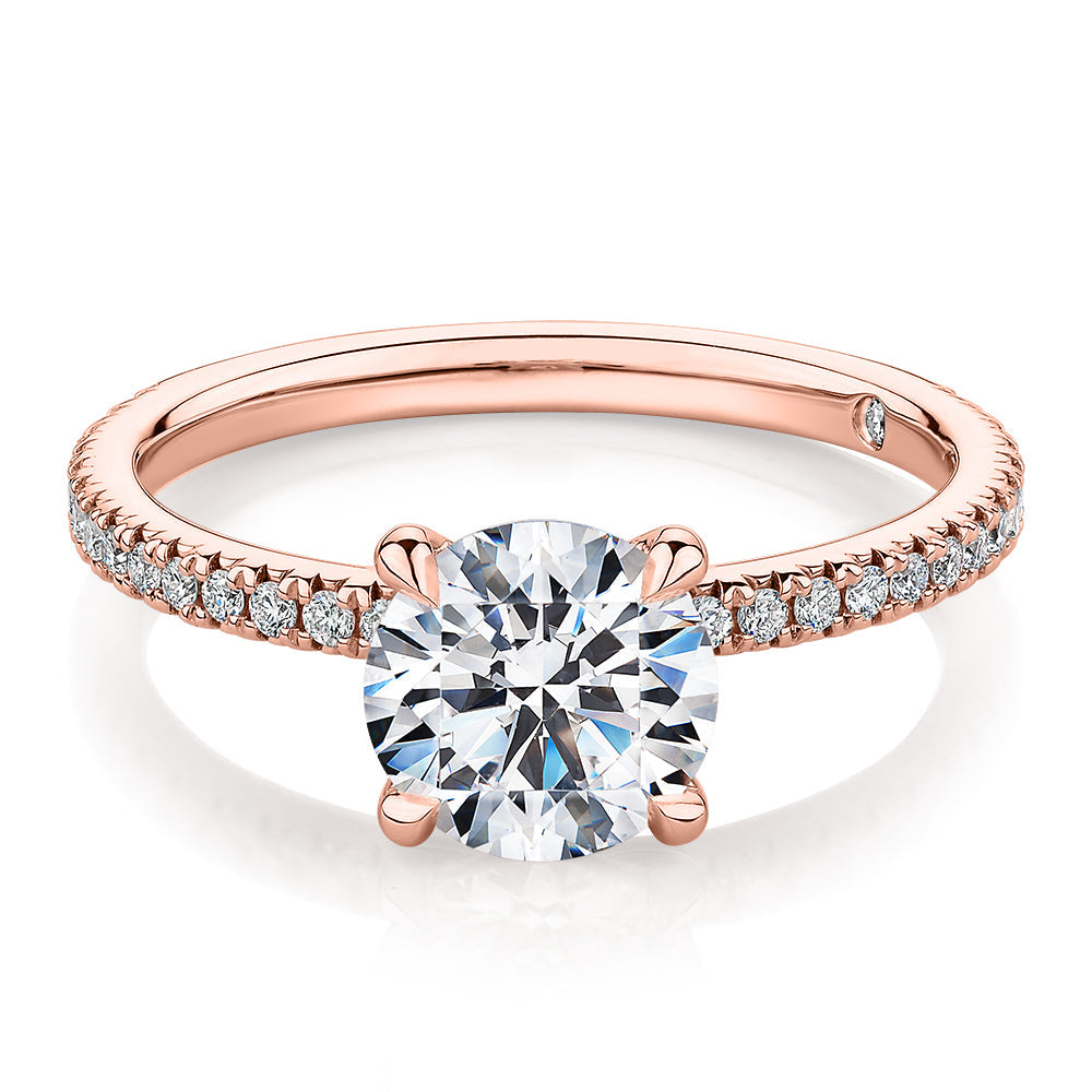 Signature Simulant Diamond 1.74 carat* TW round brilliant shouldered engagement ring in 10 carat rose gold