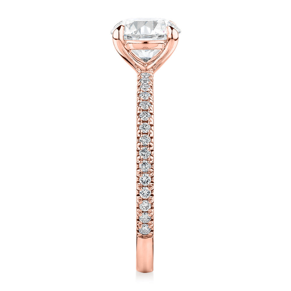 Signature Simulant Diamond 1.74 carat* TW round brilliant shouldered engagement ring in 10 carat rose gold