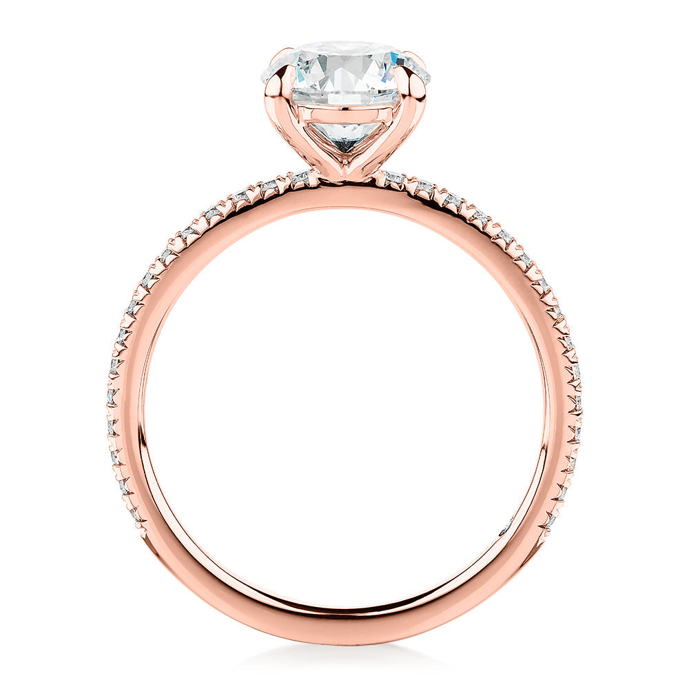 Signature Simulant Diamond 1.74 carat* TW round brilliant shouldered engagement ring in 10 carat rose gold