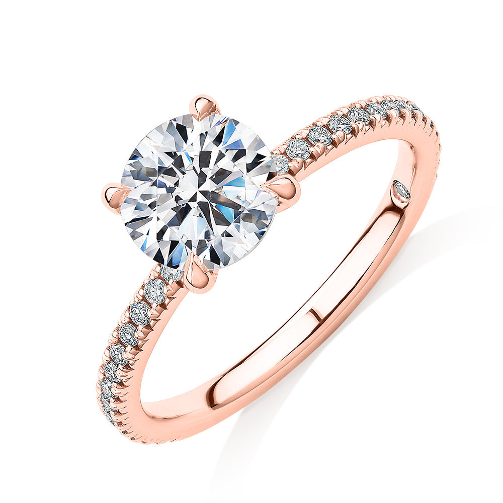 Signature Simulant Diamond 1.74 carat* TW round brilliant shouldered engagement ring in 10 carat rose gold