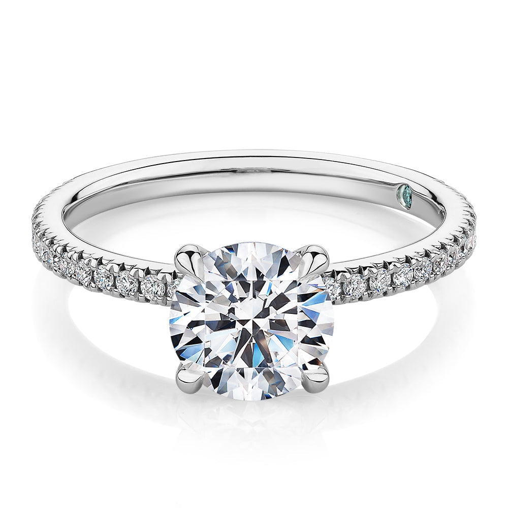 Premium Certified Lab-Grown Diamond, 1.74 carat TW round brilliant shouldered engagement ring in platinum