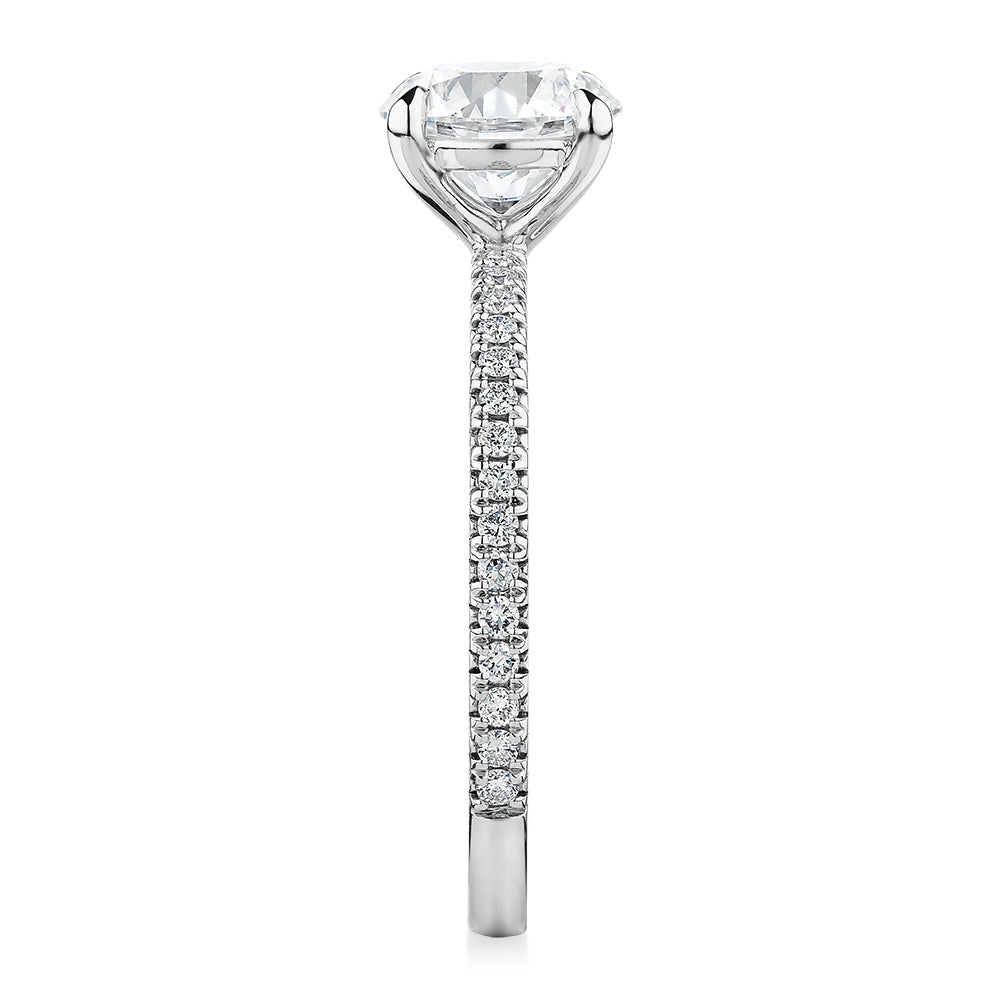 Premium Certified Lab-Grown Diamond, 1.74 carat TW round brilliant shouldered engagement ring in platinum