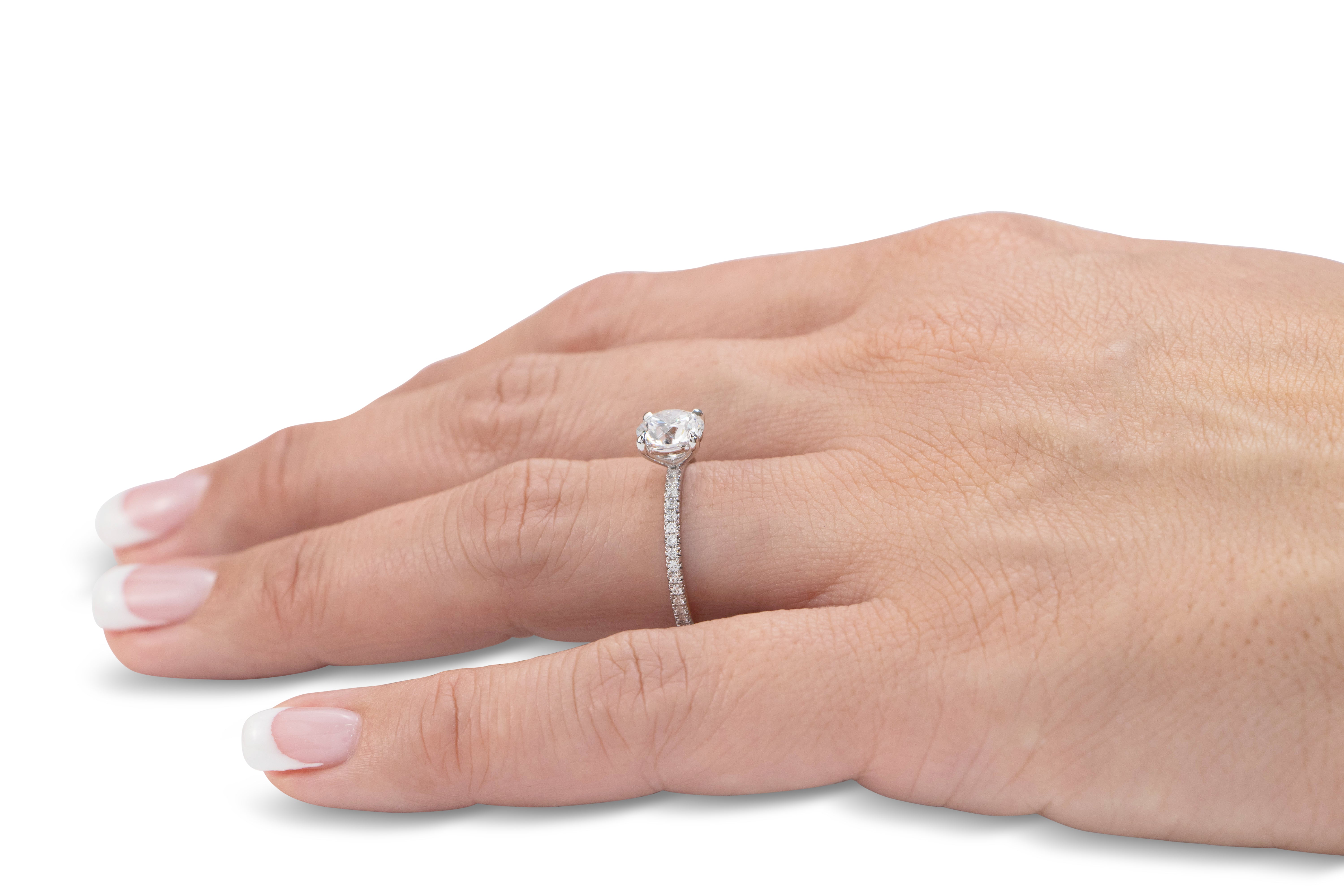 Signature Simulant Diamond 1.74 carat* TW round brilliant shouldered engagement ring in 10 carat white gold