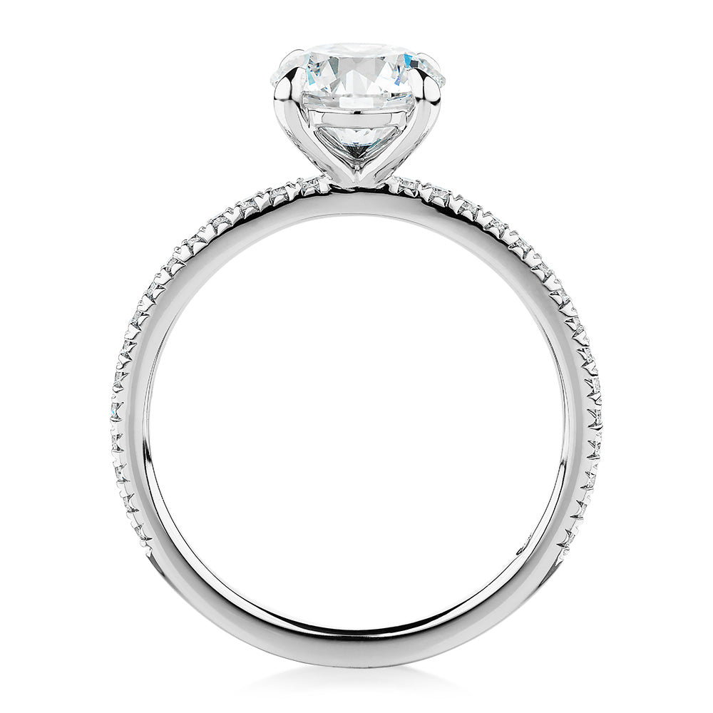 Signature Simulant Diamond 1.74 carat* TW round brilliant shouldered engagement ring in 10 carat white gold