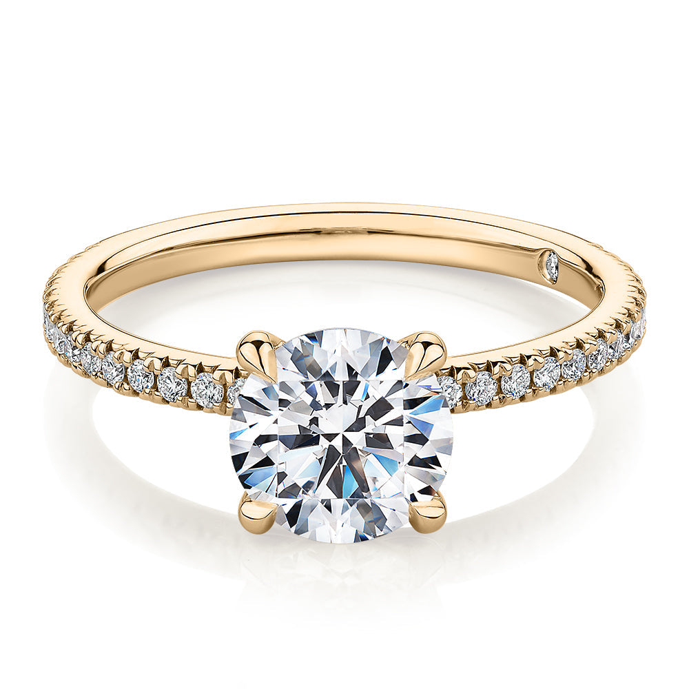 Signature Simulant Diamond 1.74 carat* TW round brilliant shouldered engagement ring in 10 carat yellow gold
