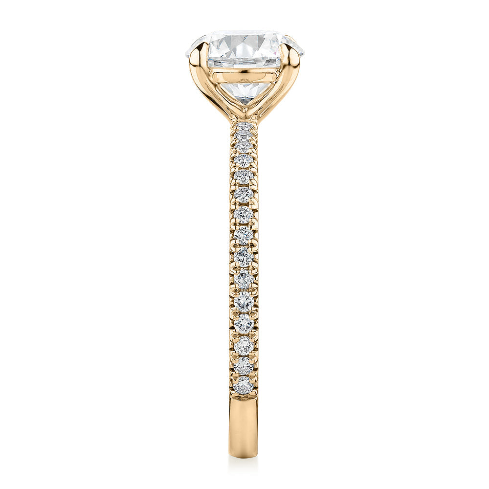 Signature Simulant Diamond 1.74 carat* TW round brilliant shouldered engagement ring in 10 carat yellow gold