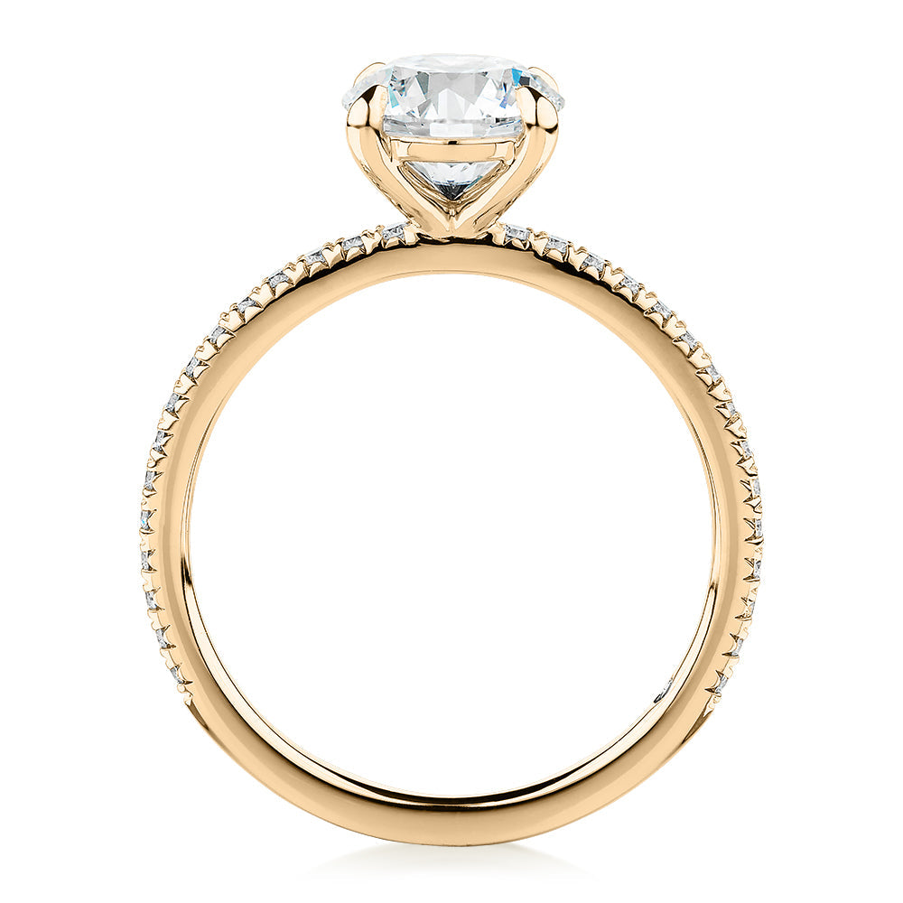 Signature Simulant Diamond 1.74 carat* TW round brilliant shouldered engagement ring in 10 carat yellow gold
