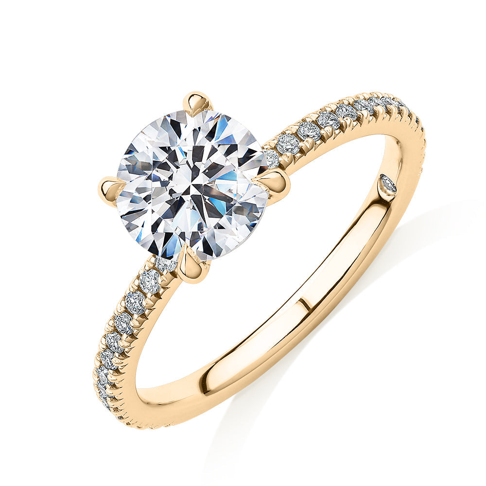 Signature Simulant Diamond 1.74 carat* TW round brilliant shouldered engagement ring in 10 carat yellow gold