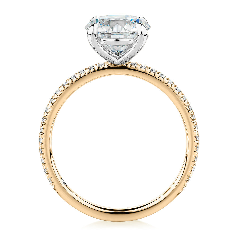 Signature Simulant Diamond 2.19 carat* TW round brilliant shouldered engagement ring in 10 carat yellow and white gold