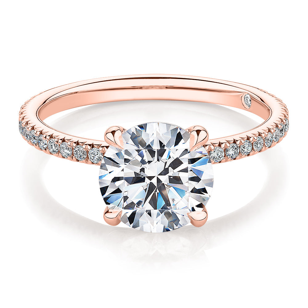 Signature Simulant Diamond 2.19 carat* TW round brilliant shouldered engagement ring in 10 carat rose gold