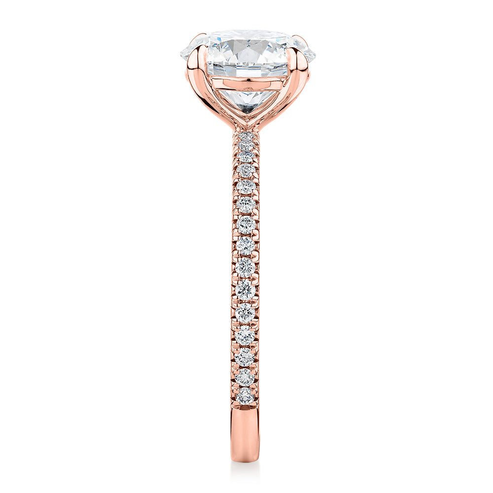 Signature Simulant Diamond 2.19 carat* TW round brilliant shouldered engagement ring in 10 carat rose gold