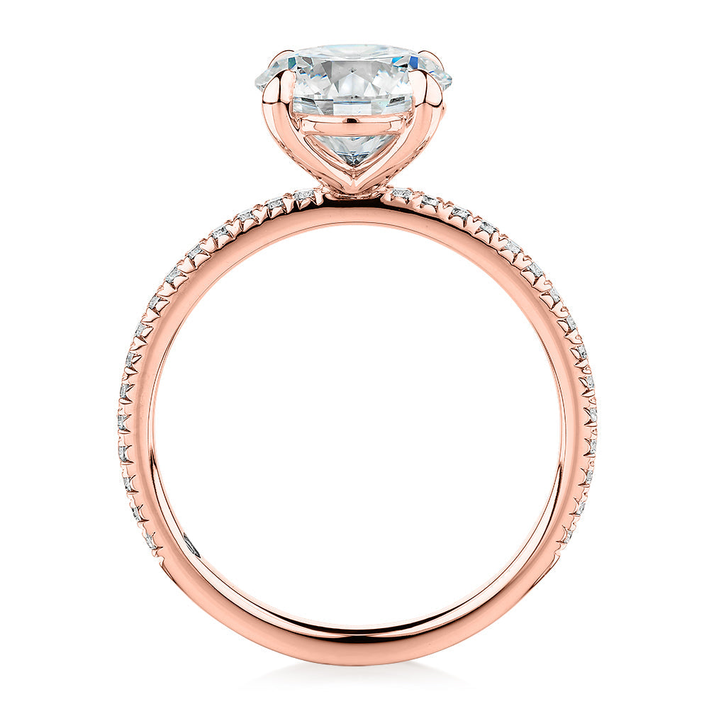 Signature Simulant Diamond 2.19 carat* TW round brilliant shouldered engagement ring in 10 carat rose gold