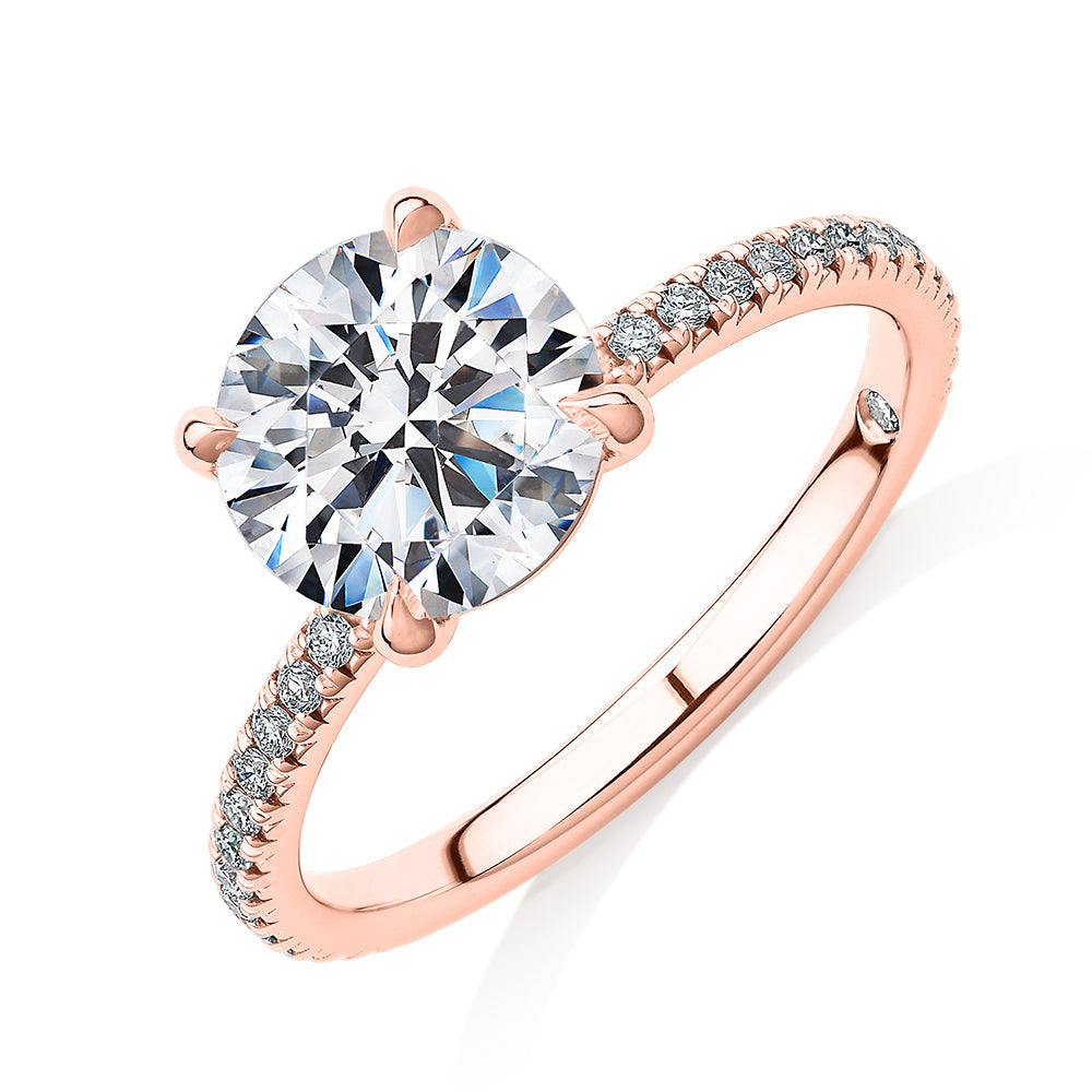 Signature Simulant Diamond 2.19 carat* TW round brilliant shouldered engagement ring in 10 carat rose gold
