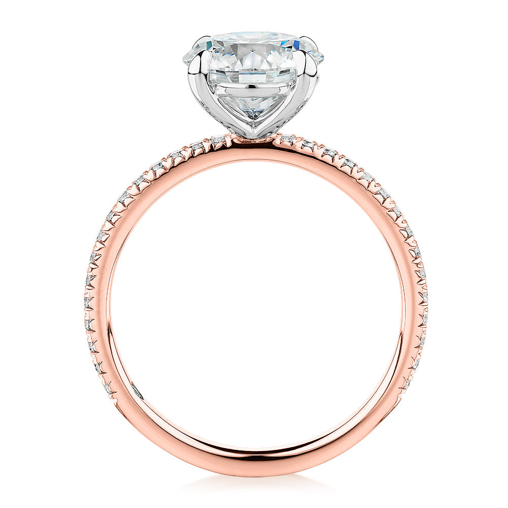 Signature Simulant Diamond 2.19 carat* TW round brilliant shouldered engagement ring in 10 carat rose and white gold