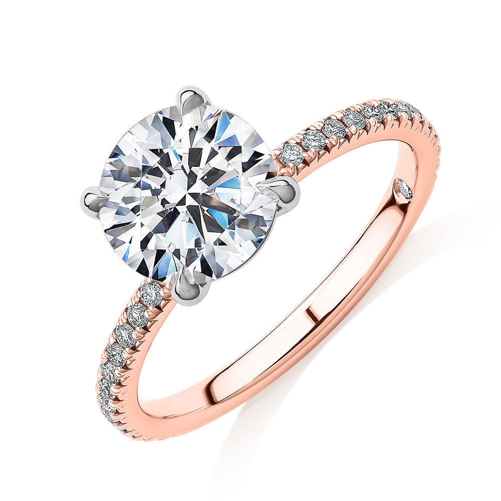 Signature Simulant Diamond 2.19 carat* TW round brilliant shouldered engagement ring in 10 carat rose and white gold