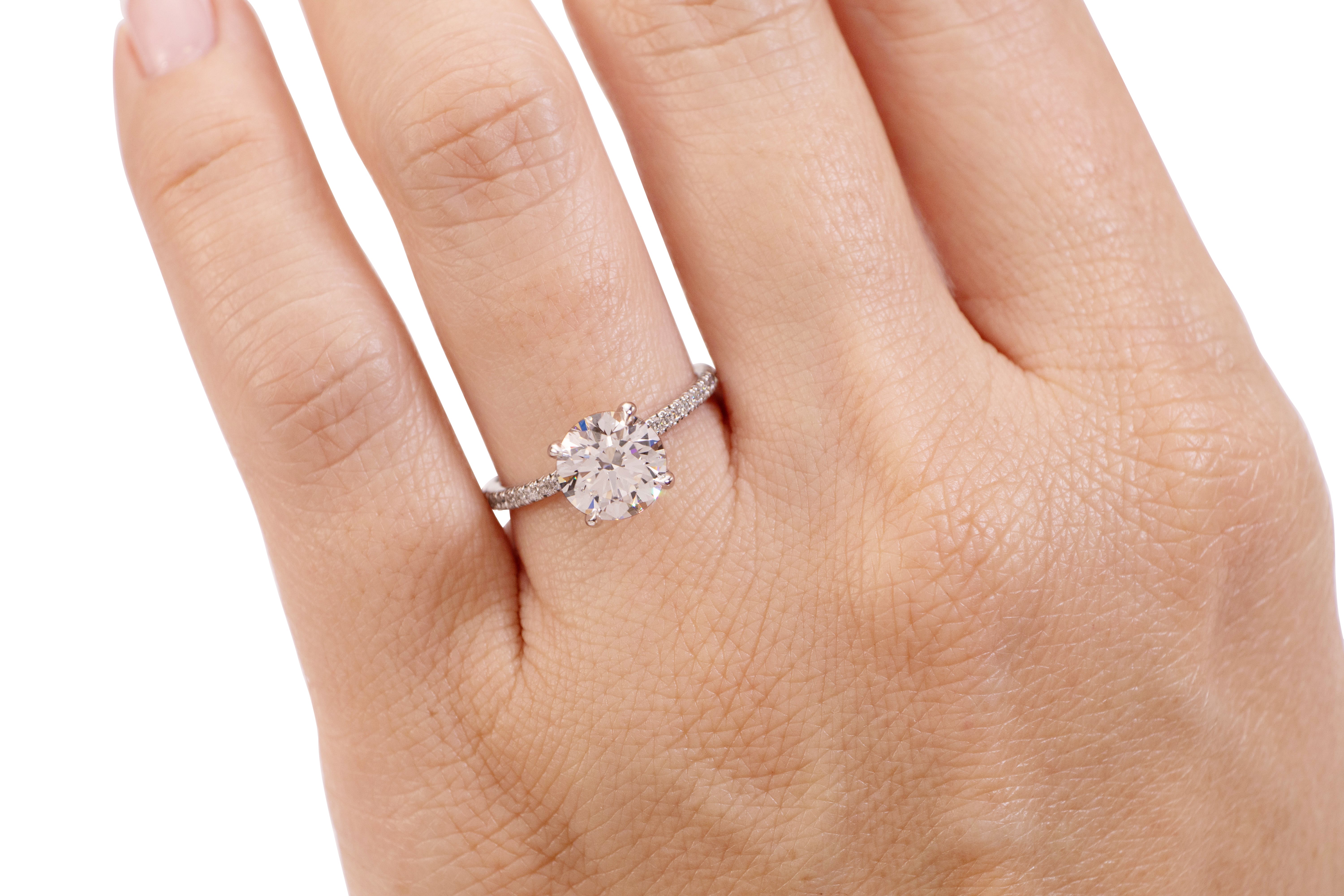 Signature Simulant Diamond 2.19 carat* TW round brilliant shouldered engagement ring in 10 carat white gold