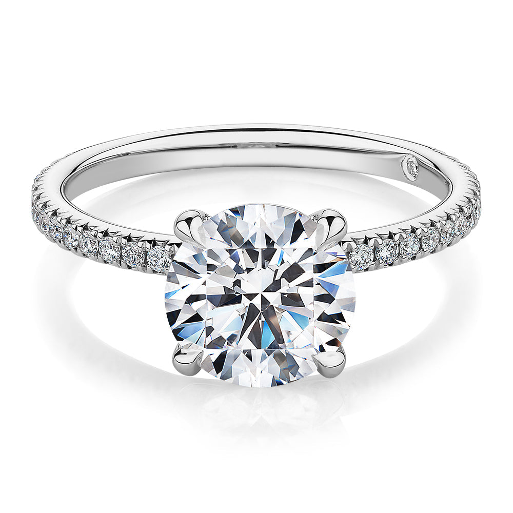 Signature Simulant Diamond 2.19 carat* TW round brilliant shouldered engagement ring in 10 carat white gold