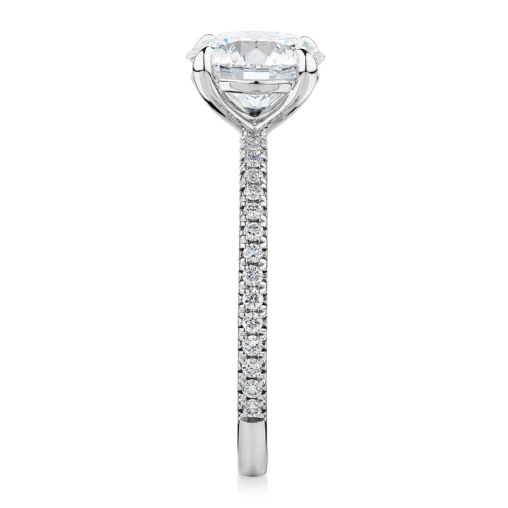 Signature Simulant Diamond 2.19 carat* TW round brilliant shouldered engagement ring in 10 carat white gold