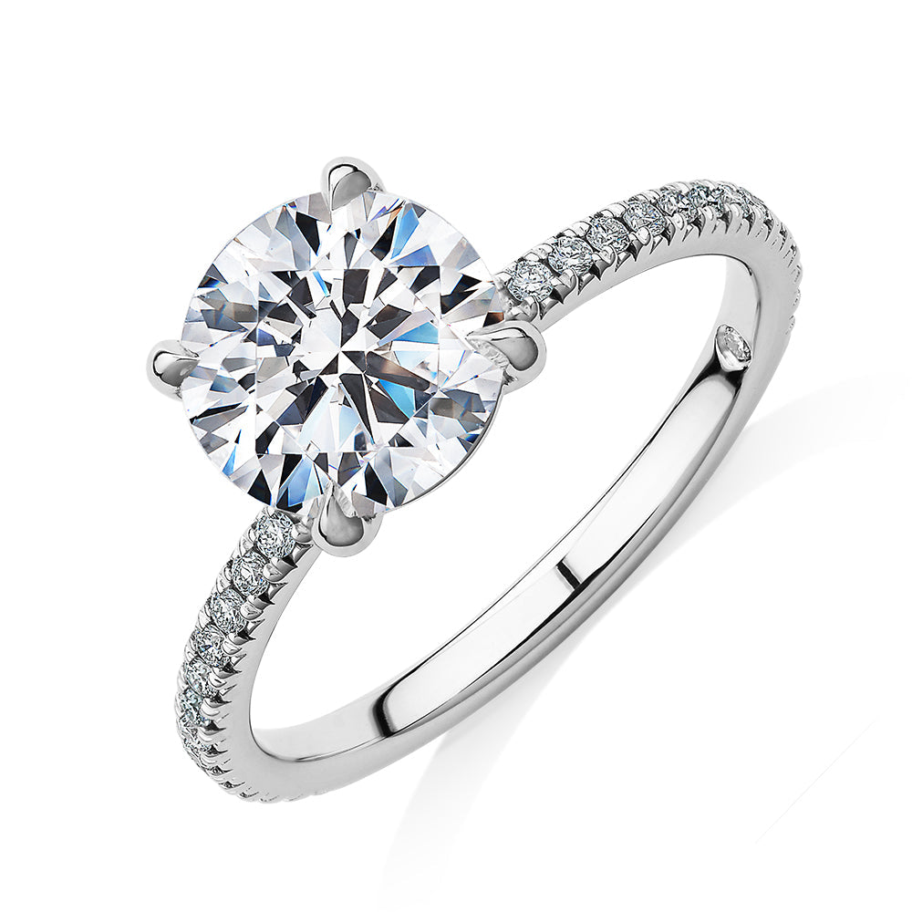 Signature Simulant Diamond 2.19 carat* TW round brilliant shouldered engagement ring in 10 carat white gold