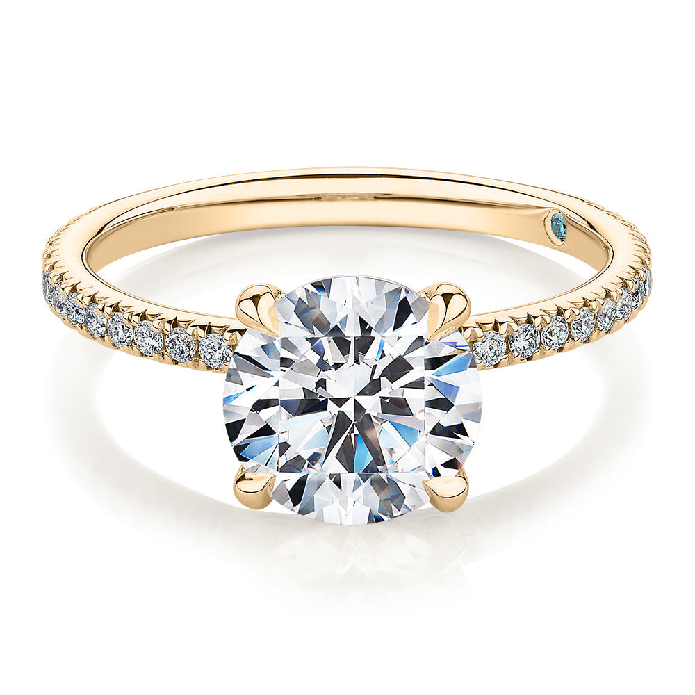 Premium Certified Lab-Grown Diamond, 2.19 carat TW round brilliant shouldered engagement ring in 14 carat yellow gold