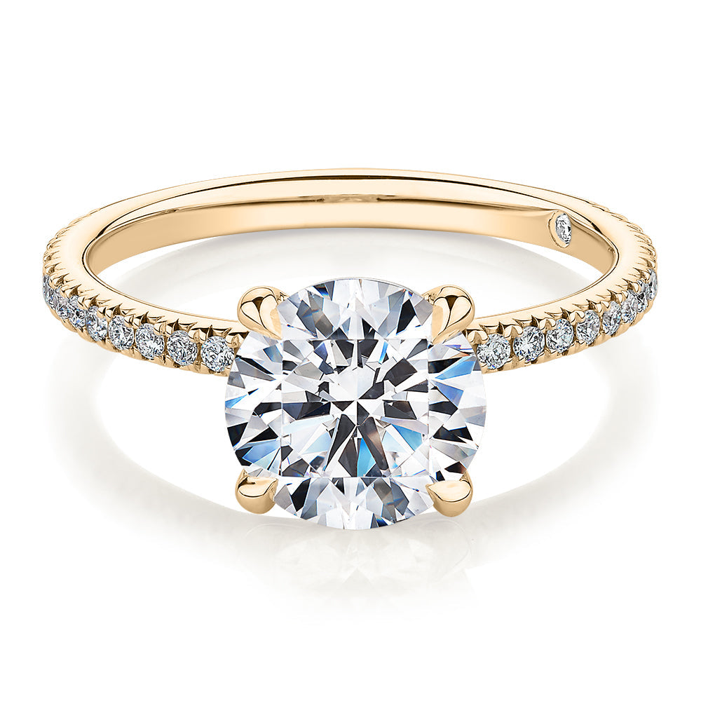 Signature Simulant Diamond 2.19 carat* TW round brilliant shouldered engagement ring in 10 carat yellow gold