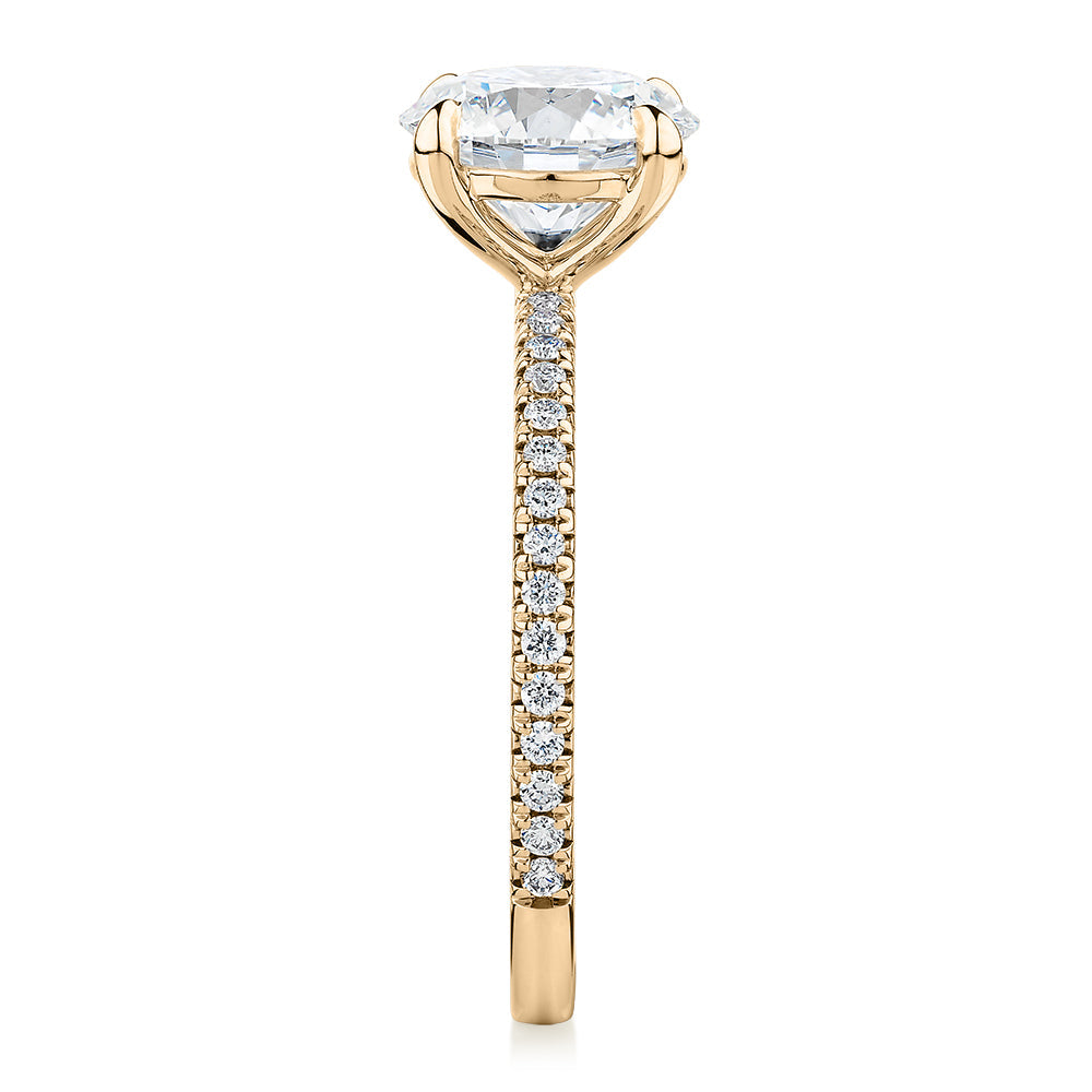 Signature Simulant Diamond 2.19 carat* TW round brilliant shouldered engagement ring in 10 carat yellow gold