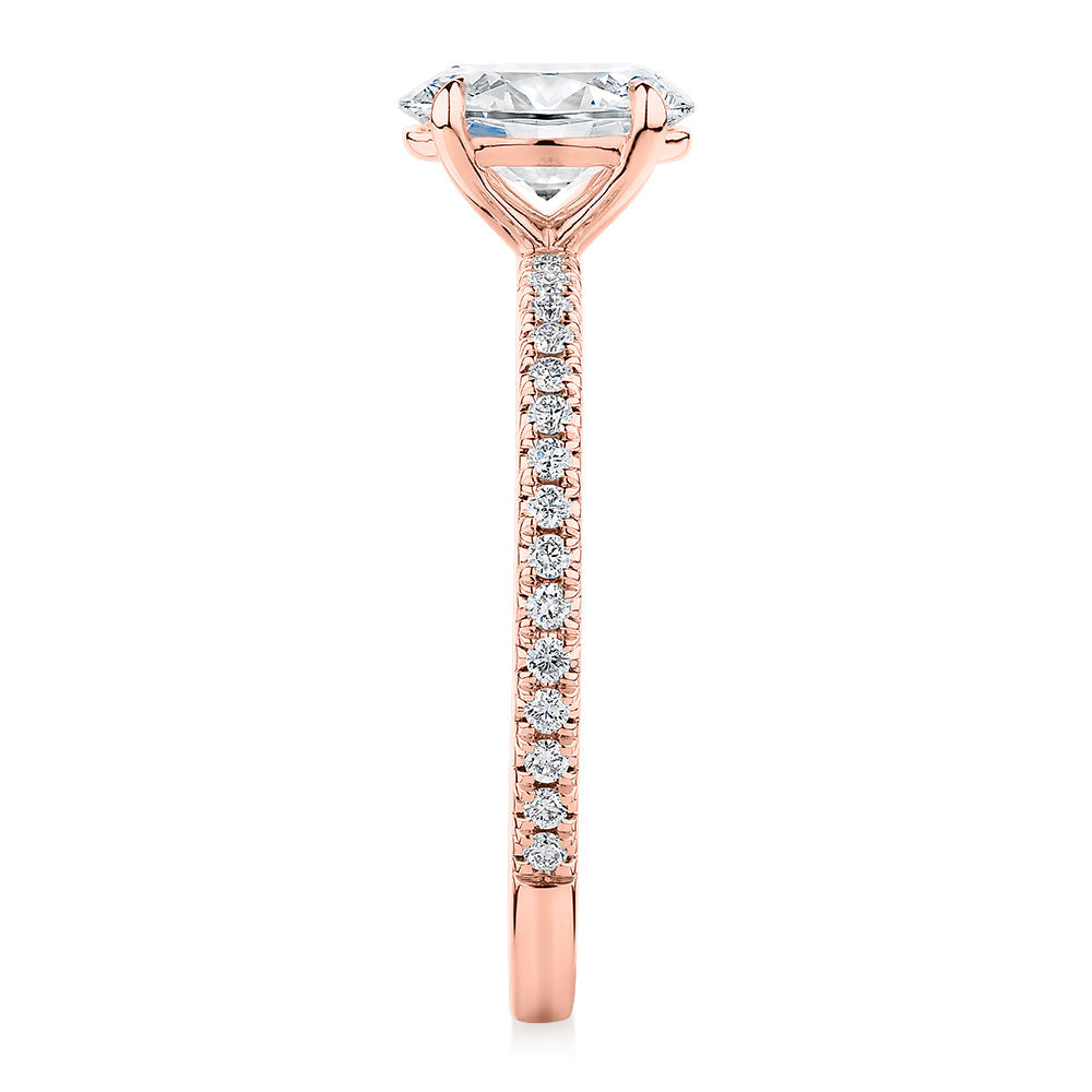 Premium Certified Laboratory Created Diamond, 1.24 carat TW oval and round brilliant shouldered engagement ring in 18 carat rose gold