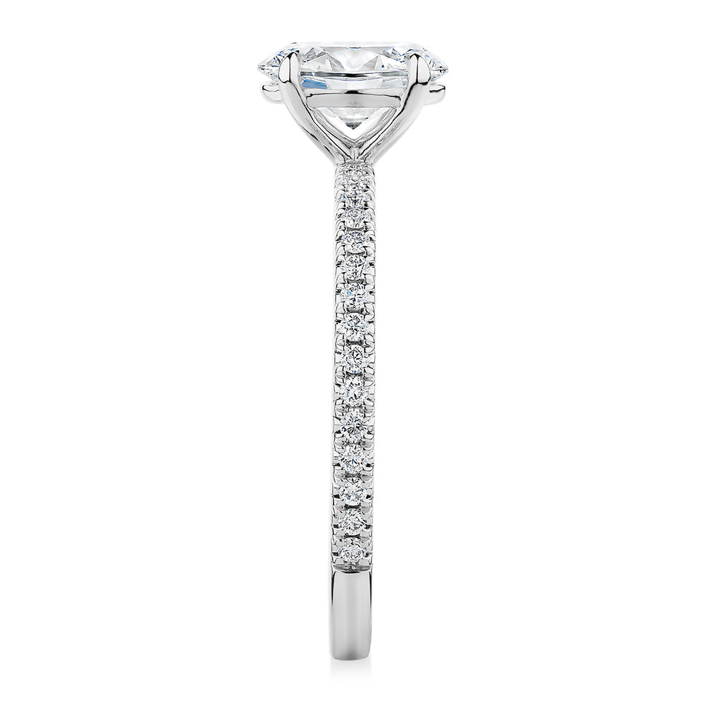 Premium Certified Lab-Grown Diamond, 1.24 carat TW oval and round brilliant shouldered engagement ring in 14 carat white gold
