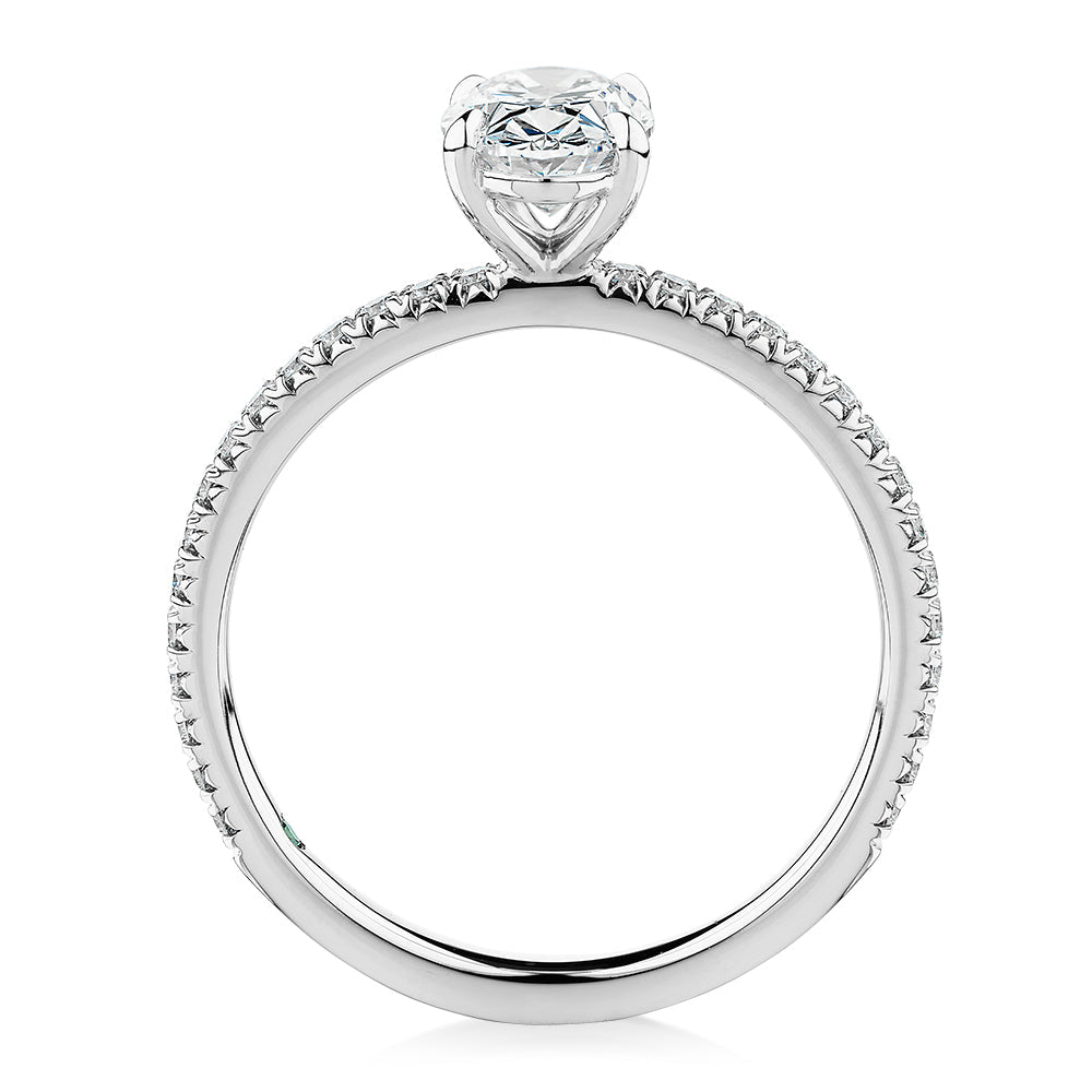 Premium Certified Lab-Grown Diamond, 1.24 carat TW oval and round brilliant shouldered engagement ring in 14 carat white gold