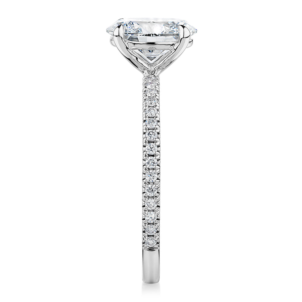 Premium Certified Lab-Grown Diamond, 1.74 carat TW oval and round brilliant shouldered engagement ring in 14 carat white gold