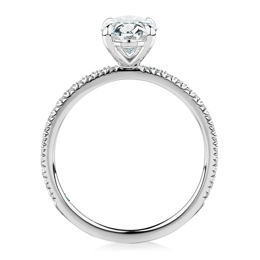 Premium Certified Lab-Grown Diamond, 1.74 carat TW oval and round brilliant shouldered engagement ring in 14 carat white gold