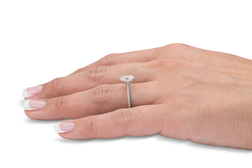 Premium Certified Lab-Grown Diamond, 1.74 carat TW oval and round brilliant shouldered engagement ring in 14 carat white gold