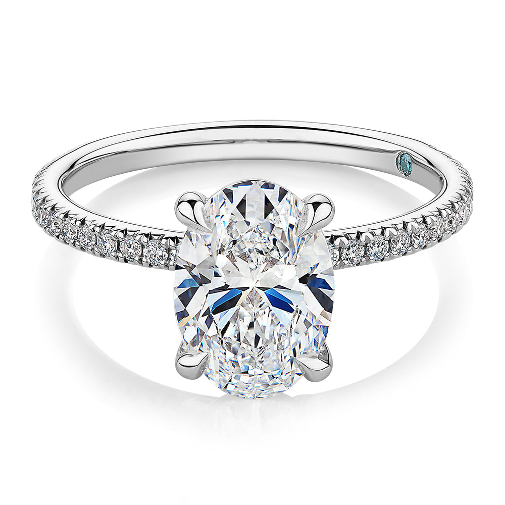 Premium Certified Lab-Grown Diamond 2.19 carat TW oval cut shouldered engagement ring in 14 carat white gold