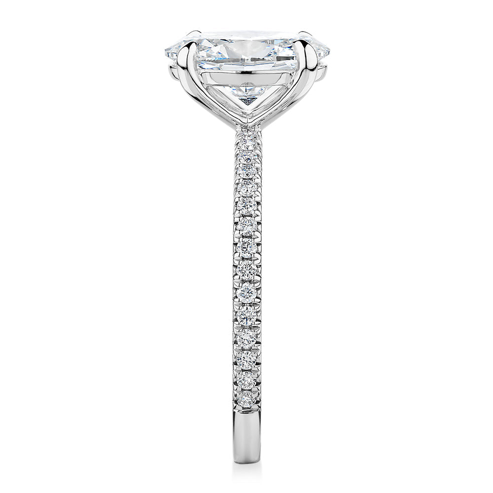 Premium Certified Lab-Grown Diamond 2.19 carat TW oval cut shouldered engagement ring in 14 carat white gold