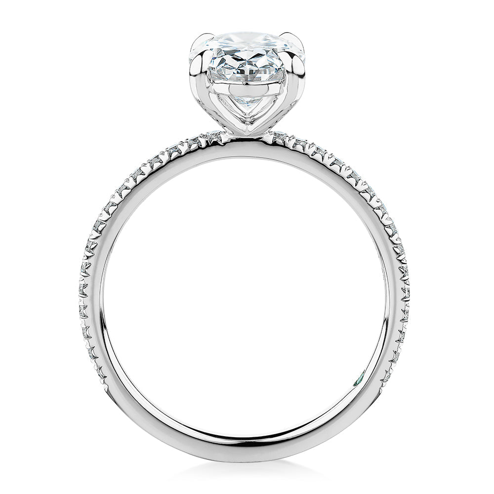 Premium Certified Lab-Grown Diamond 2.19 carat TW oval cut shouldered engagement ring in 14 carat white gold