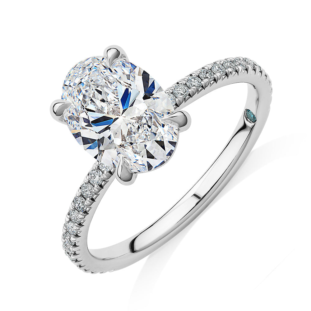 Premium Certified Lab-Grown Diamond 2.19 carat TW oval cut shouldered engagement ring in 14 carat white gold