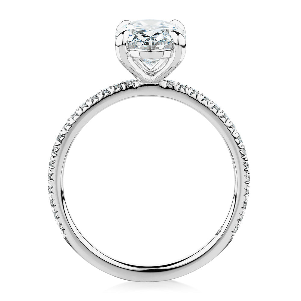 Signature Simulant Diamond 2.19 carat* TW oval cut shouldered engagement ring in 10 carat white gold