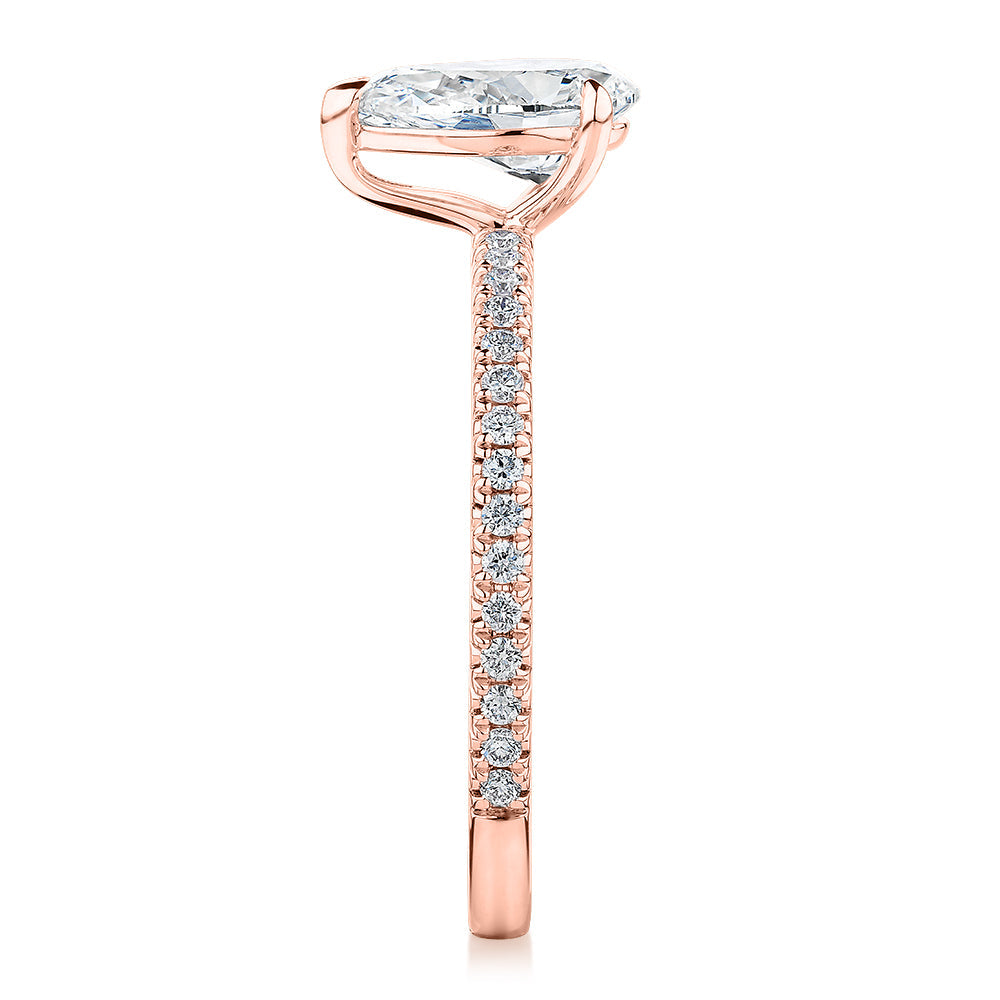 Signature Simulant Diamond 1.24 carat* TW pear and round brilliant shouldered engagement ring in 10 carat rose gold