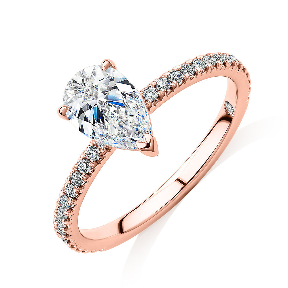 Signature Simulant Diamond 1.24 carat* TW pear and round brilliant shouldered engagement ring in 10 carat rose gold