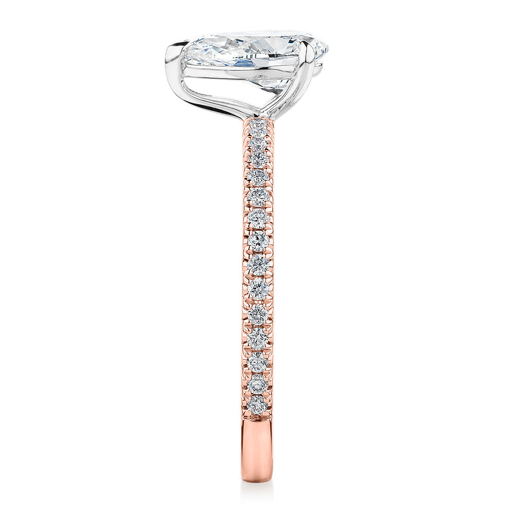 Signature Simulant Diamond 1.24 carat* TW pear and round brilliant shouldered engagement ring in 10 carat rose and white gold