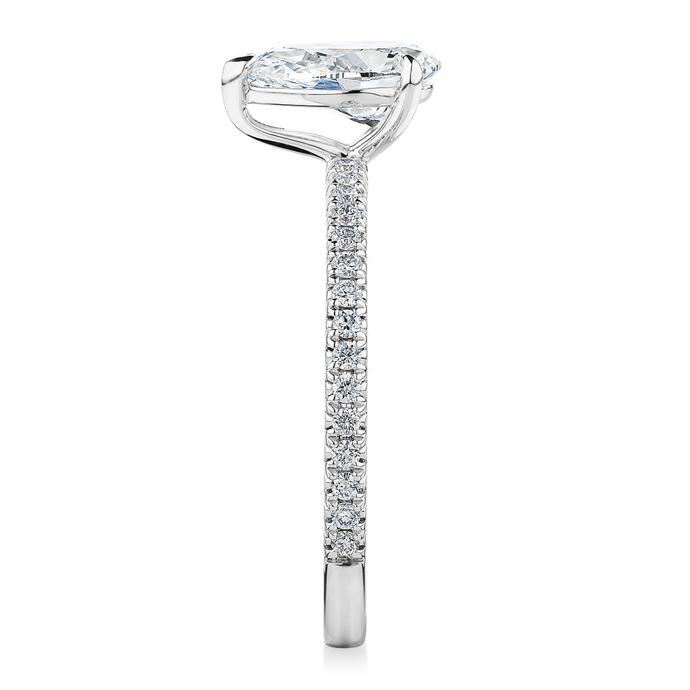 Premium Certified Lab-Grown Diamond, 1.24 carat TW pear and round brilliant shouldered engagement ring in 18 carat white gold