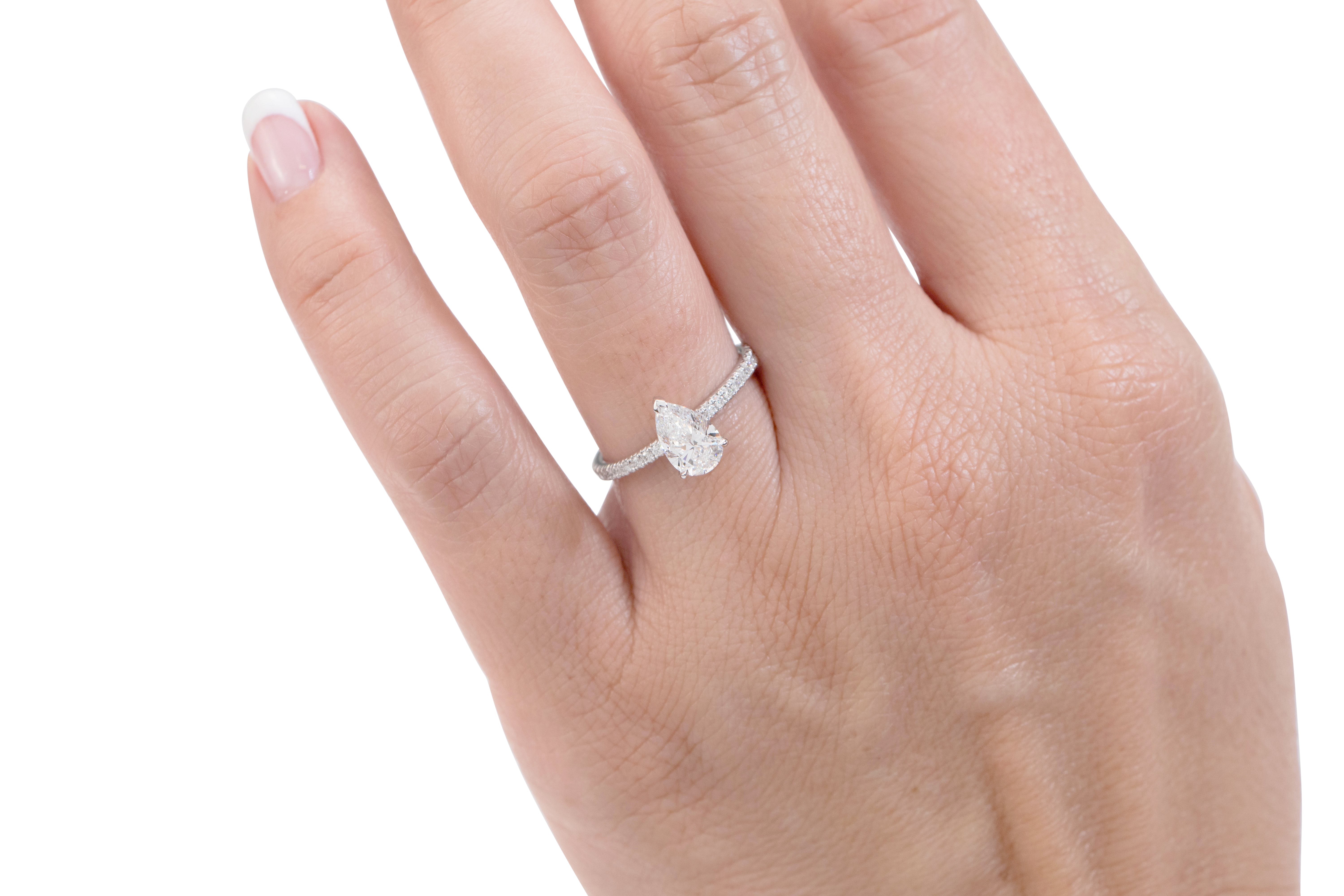 Signature Simulant Diamond 1.24 carat* TW pear and round brilliant shouldered engagement ring in 10 carat white gold