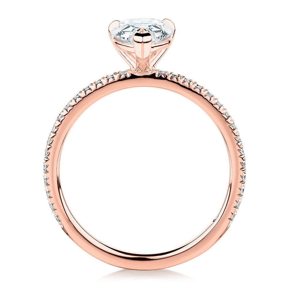 Signature Simulant Diamond 1.74 carat* TW pear and round brilliant shouldered engagement ring in 10 carat rose gold