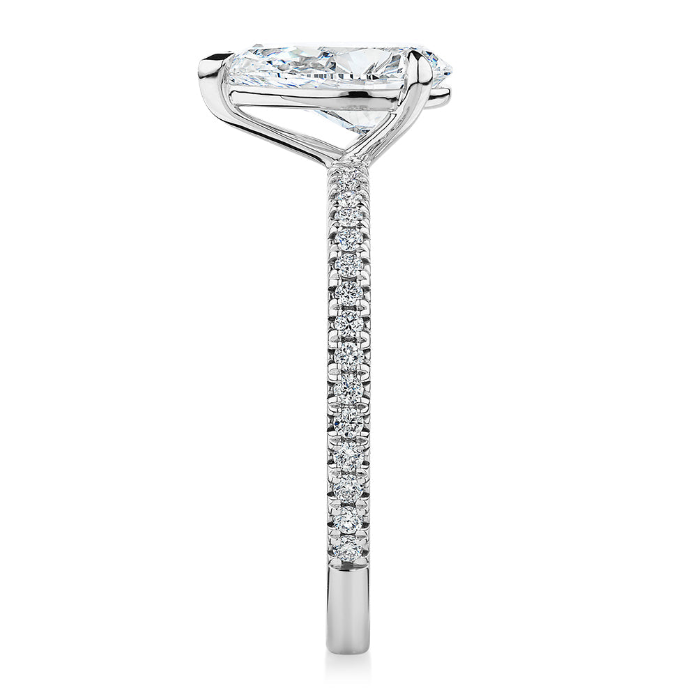 Premium Certified Lab-Grown Diamond, 1.74 carat TW pear and round brilliant shouldered engagement ring in 14 carat white gold