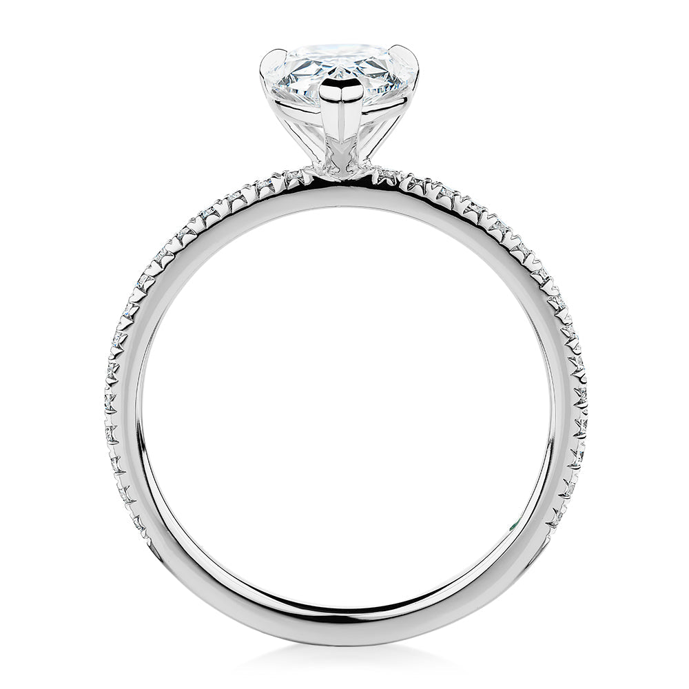 Premium Certified Lab-Grown Diamond, 1.74 carat TW pear and round brilliant shouldered engagement ring in 14 carat white gold